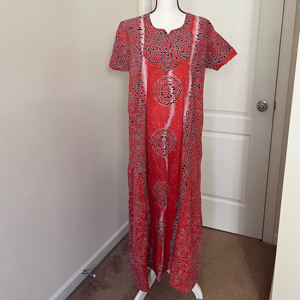 3/$25 Kaftan Maxi Dress Patterned Coral pink navy blue white design comfortable